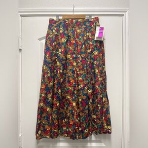 Vintage Liz Claiborne Maxi Cotton Twirl Skirt Jewel Tone Floral Fall Boho L 14